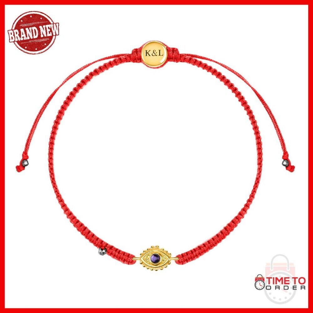 Adjustable Evil Eye Protection Bracelet with Amethyst Gemstone 5.5-7.5"